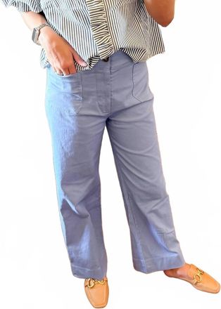 Merci Patch Pocket Wide Leg Cropped Pants In Dusty Blue