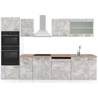 Vicco Mueble De Cocina R-line, Hormig&oacute;n/blanco, 300 Cm Con Armario Alto, Et Roble