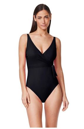 Gottex Tutti Frutti Surplice One Piece in Black at Nordstrom, Size 12
