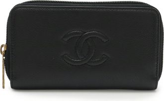 Chanel Black Grained Calfskin Leather Long Wallet (Bi-Fold) (Pre-Owned)