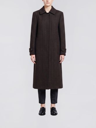Tagliatore Houndstooth Single-Breasted Long Coat in Pure Virgin Wool