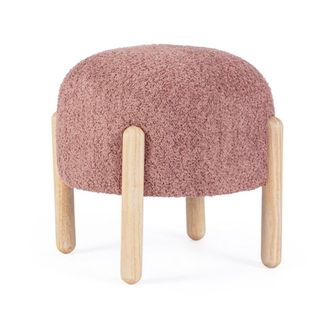 Konte Design Puf de tela rosa oscuro efecto boucl&eacute; y patas de madera de caucho