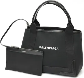 Balenciaga Black Cotton Canvas Leather Tote Bag (Pre-Owned)