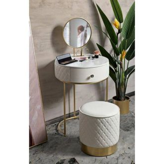 Dmora Dmora - Mesa De Noche Miscano, C&oacute;moda Baja, Mesilla De Noche, Estante De La Cama, 52x52 H70 Cm, Blanco Y Oro