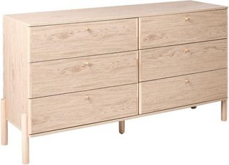 Beliani C&oacute;moda 6 Cajones Tablero De Aglomerado Patas De Madera Maciza Estilo Escandinavo Marr&oacute;n Claro Collins