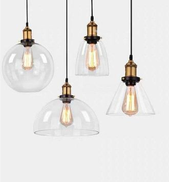 OEM Lustre - Abat-jour En Verre Souffl&eacute; - E27 - C&acirc;ble Textile Ajustable 1 M - Pour Cuisine Salle &Agrave; Manger Loft - 1 Pi&egrave;ce