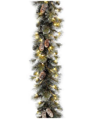 National Tree Company 9Ft Glittery Pine Garland With Pinecones, Snowflakes And Clear Lights