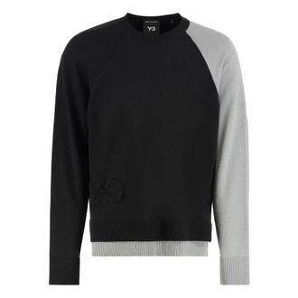 Yohji Yamamoto Round-neck Knitwear, male, Black, Size: S Embossed Logo Crew-neck Sweater