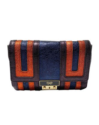 Anya Hindmarch Anya Hindmarch Ebenezer Schoudertas in Blauw Metallisch Leder