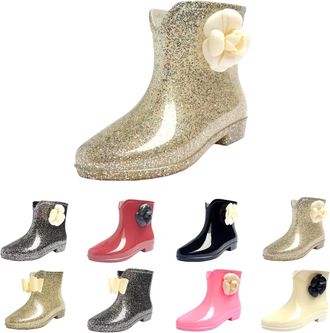 Generic Wellington Women Slip-on Boots with Cute Bow Wellies Waterproof Short Chelsea Boots Ladies Comfortable Anti-Slip Rainboots for Outdoor Work Shoes, Fis