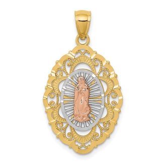 Diamond2Deal 14k Tri-color Gold Our Lady of Guadalupe Pendant