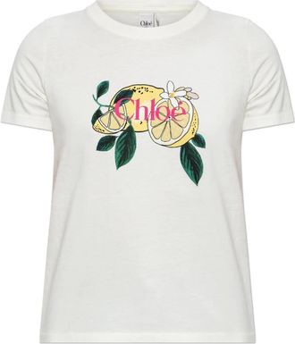 Chlo&eacute; Katoenen T-shirt met citroenprint - Dames - T-shirts - Wit - S - Katoen - Tops