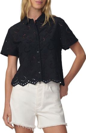 Joe's Sheer Crop Cotton Broderie Anglaise Button-Up Shirt in Black at Nordstrom, Size X-Small