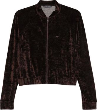 Emporio Armani Vest met rits en ribgebreid patroon - Dames - Sweatshirts & Hoodies - Bruin - Maat: L Zijde