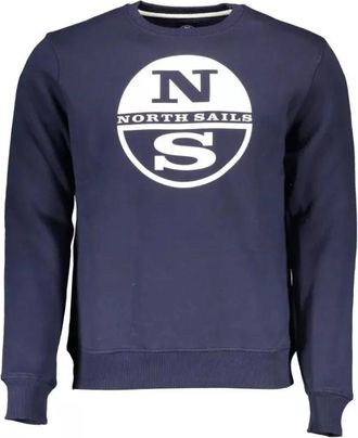 North Sails Blauwe bedrukte trui met ronde hals - Heren - Sweatshirts - Blauw - L - Katoen - Hoodies & sweatvesten