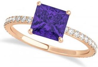 Allurez Princess Tanzanite & Diamond Hidden Halo Engagement Ring 18k Rose Gold (0.89ct)