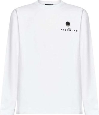 John Richmond T-shirt met lange mouwen en minimalistisch logo - Heren - Longsleeves - Wit - XL - Katoen - Tops