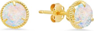 MAX + STONE 14k Yellow Gold Roped Halo Gemstone Round Stud Earrings for Women 6mm
