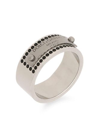 Dolce & Gabbana logo-plaque rhinestone-embellished band ring - Silver