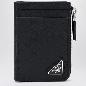 Prada Black Saffiano zip card holder