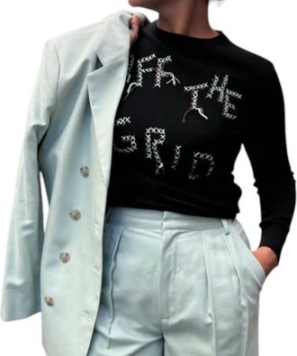 Lingua Franca Off The Grid Crewneck Top In Black