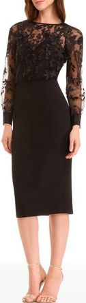 Dress The Population Pilar Mixed Media Long Sleeve Cocktail Sheath Dress in Black at Nordstrom, Size Xx-Large