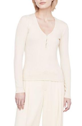 Vince V-Neck Rib Henley Top in Birch at Nordstrom Rack, Size X-Large