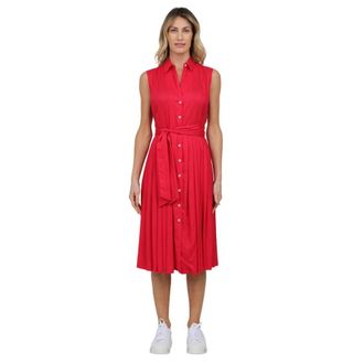 Caliban Mouwloze chemisier jurk met tailleband - Dames - Shirt Kleedjes - Roze - M - Kleedjes