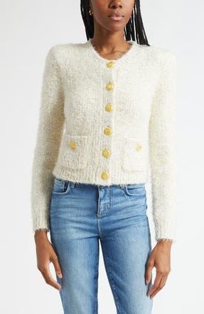 L'agence Una Crop Eyelash Tweed Cardigan in Ivory/Gold Lurex Multi at Nordstrom Rack, Size X-Large