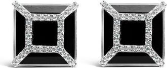 House of Brilliance 14K White Gold 3/8ct Diamond with Black Onyx Stud Earrings at Nordstrom