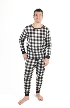 Leveret Mens Cotton Plaid Matching Family Holiday Pajamas in Plaid Black & White at Nordstrom, Size 4X-Large