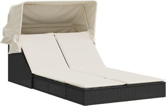 vidaXL Vidaxl - Tumbona Doble Con Capota Y Cojines Rat&aacute;n Sint&eacute;tico Negro