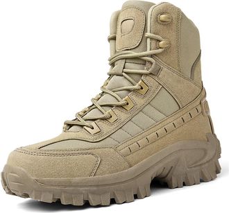 Generic Men Platform Trainers High Top Hiking Boots Anti Slip Sneakers Solid Color Outdoor Athletic Shoes Running Sneaker Labour Insurance Shoes Casual Shoe F