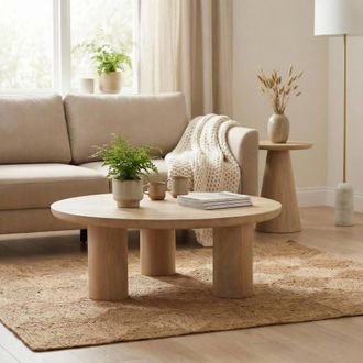 Furniturebox Teton Round Wood 3 Leg Coffee Table in Light Brown