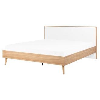 Beliani Cama De Madera Blanca 160 X 200 Cm Con Somier Y Cabecero Estilo Minimalista Escandinavo Serris