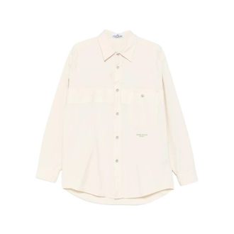 Stone Island Casual Shirts, male, Beige, Size: XL Long Sleeve Cotton Button-Down Shirt