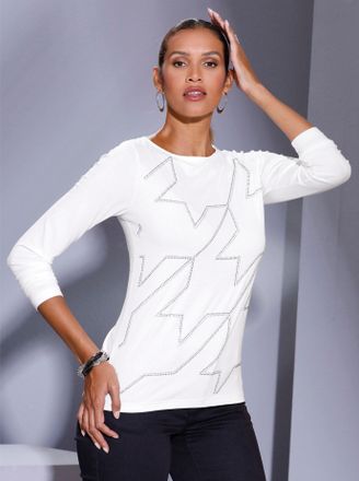 Cr&eacute;ation L Langarmshirt CREATION L Shirt, Damen, Gr. 36, beige (ecru), 95% Viskose, 5% Elasthan, unifarben, U-Boot-Ausschnitt, Shirts Langarmshirt