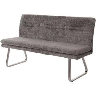 Hhg [nunca Usado] Banco Hhg-146, Banco De Comedor Banco Tapizado, Respaldo Tela/textil Chenilla Acero Inoxidable Cepillado 160cm, Gris Oscuro