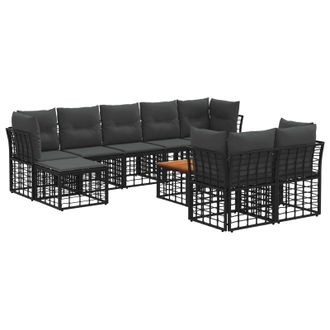 vidaXL Conjunto De Sof&aacute;s De Exterior 10 Pcs Negro Y Gris Oscuro Vidaxl