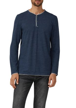 s.Oliver Henleyshirt S.OLIVER, Herren, Gr. XXL, blau, Jersey, Obermaterial: 55% Baumwolle, 45% Polyester, unifarben mit Farbeinsatz, regular fit h&uuml;ftbedeckend,