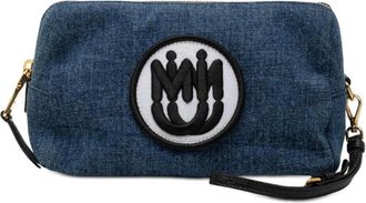Miu Miu Pre-owned Shoulder Bags, female, Blue, Size: ONE SIZE Pre-owned Embroidered Logo Pouch