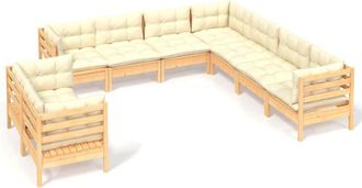 vidaXL Muebles De Jard&iacute;n 9 Pzas Y Cojines Madera Maciza De Pino Crema Vidaxl