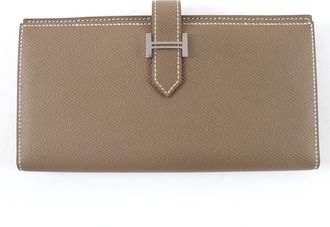 Herm&egrave;s Etoupe Gray Leather Long Wallet (Bi-Fold) (Pre-Owned)