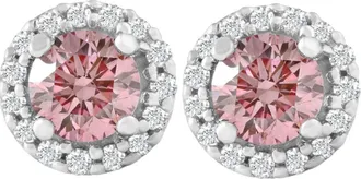 Pompeii3 1/2 Ct Halo Pink Diamond Lab Grown Diamond Studs White Gold Screw Back Earrings