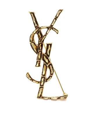 Saint Laurent YSL broche met logo-plakkaat - Goud