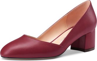 Castamere Women Chunky Block Low Heel Pumps Court Shoe Slip-on Classic Cute Dress 5 CM Heels Close Round Toe Shoes Burgundy Wine Red Matte 8.5 UK