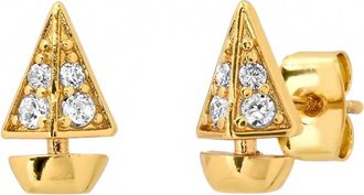Tai Jewelry Womens Pave Sailboat Studs Earrings In Gold