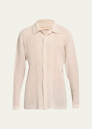 Homme Pliss&eacute; Issey Miyake Mens Rustic Mesh Button-Down Shirt
