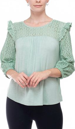 Cupio Eyelet Stretch Crepe Top In Frosty Green