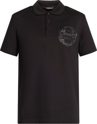 Versace logo-embroidered polo shirt - men - Cotton - S - Black